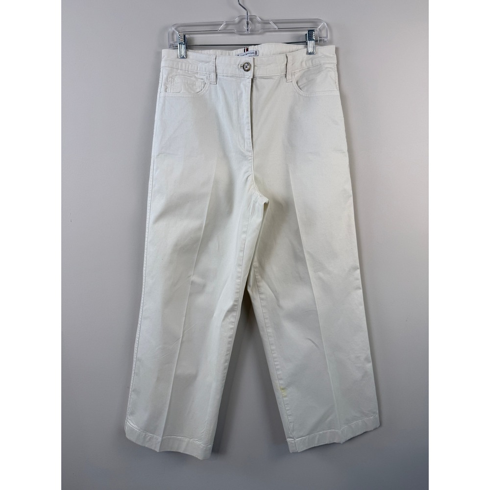Tommy Hilfiger Wide Leg Pants Womens 8 White Cotton Blend Casual Trousers